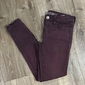 AMERICAN EAGLE / AEO Brushed Skinny Jeans JEGGINGS in Burgundy-Plum